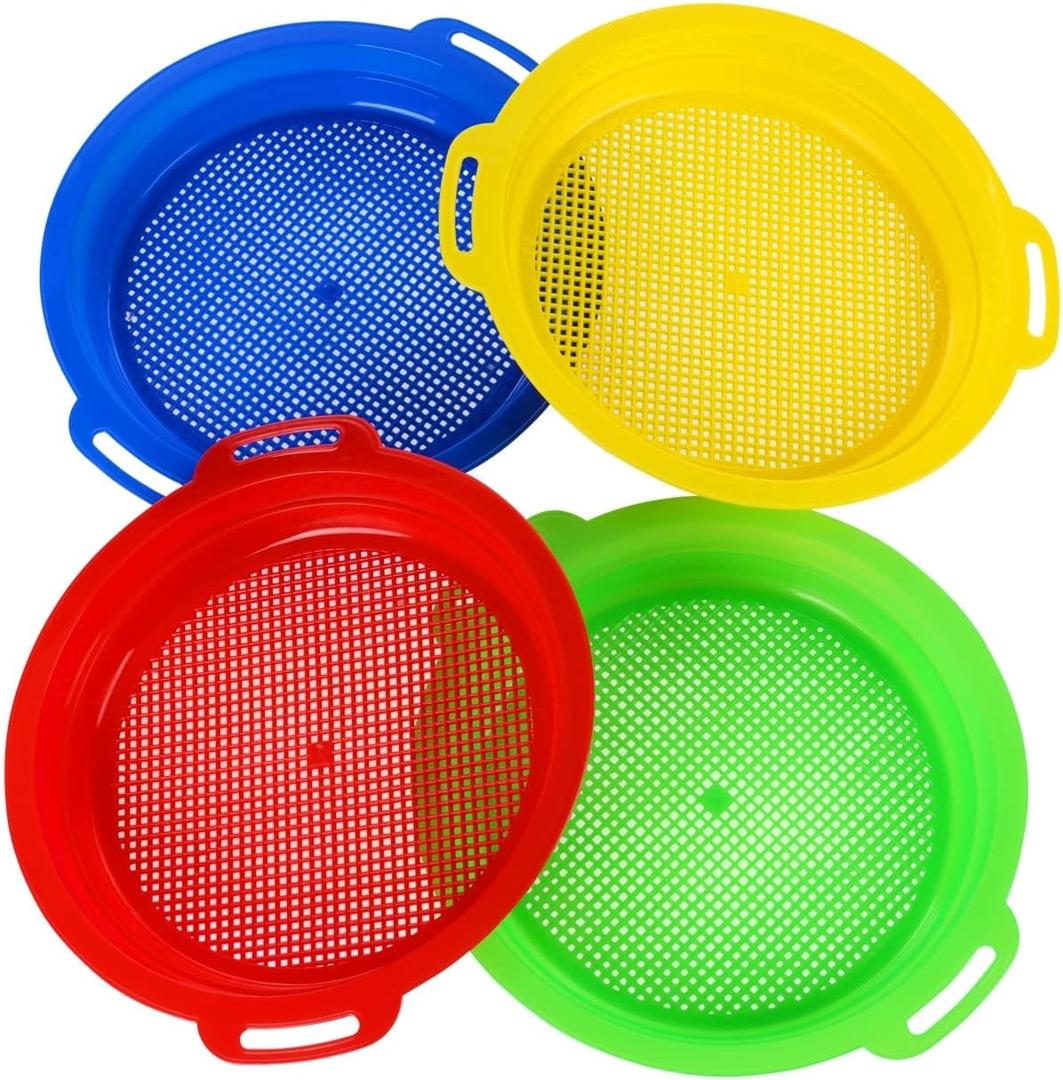 Sand Sifters Sieve for The Beach Sand Toys (Red, Blue, Yellow & Green) Complete Gift Set Bundle-4Pack(8.75x 9.75in)…, Small