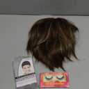 QUEENTAS Short Wigs for White Women Bob Brown Pixie Cut Wig Realistic Synthetic Brunette Wig with Bangs for Daily(Brown Mixed Blonde)