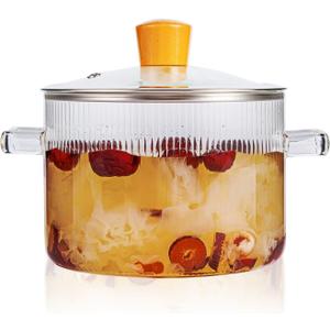 Glass Simmer Pot for Stove Top Potpourri, 1.8L(60 OZ) Clear Cooking Pots with Lids and Handles, Ribbed Glass Saucepan with Cover for Tea, Pot and Pan Cookware Saucepan Set