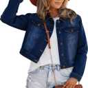 JMOJO 2026 Cropped Denim Jacket for Women Stretchy Fitted with 2 Pockets Lightweight Trendy Short Jean Shacket