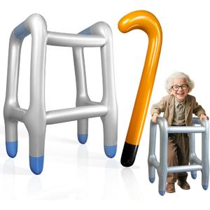 Novelty Place Inflatable Walker and Cane 2 Pcs Set for Kids and Adults - Funny Old Man Costume Accessories for Halloween, 100th Day of School, Retirement Party Decorations - Lightweight and Durable