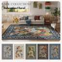 Bohemian Geometric Floral Runner Rug 2x6, Machine Washable, Soft Low Pile, Non-Slip Carpet for Laundry, Bedroom, Bathroom, Entryway | Blue