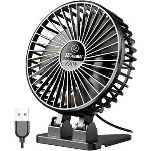 JZCreater USB Desk Fan, Mini Portable, 3 Speeds Desktop Table Cooling, Plug in Power, Rotation Strong Wind, Quiet Personal Small for Home Office Travel Bedroom, Black