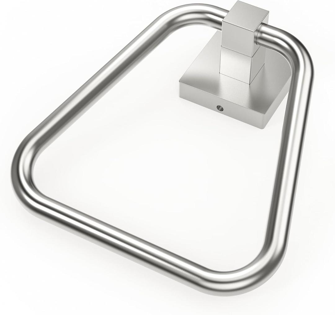 RUACQ Towel Ring,Square Base Hand Towel Ring,Stainless Steel Hand Towel Holder for Bathroom Wall,Sturdy and Rustproof(Brushed Nickel)