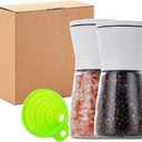 White Salt and Pepper Grinder Set of 2,Manual Refillable Adjustable Ceramic Grinders, Stainless Steel Salt and Pepper Shakers,Short Glass Body W/Funnel