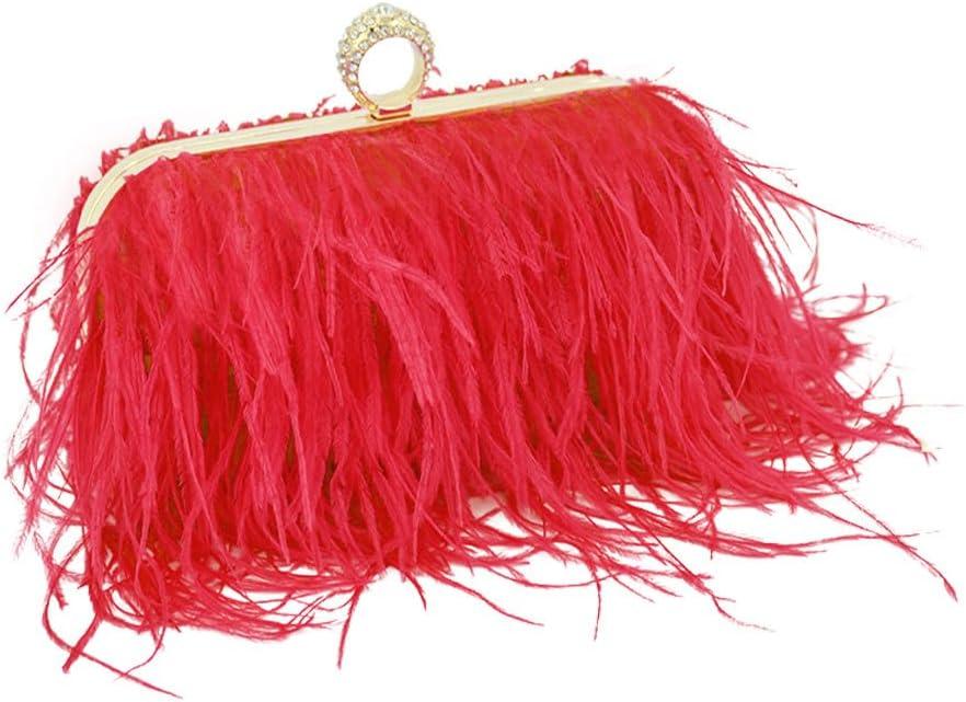 Women Ostrich Feather Purse Ostrich Tote Bag Fluffy Feather Purse Fringe Clutch Evening Handbag for Party Prom Red ((L*W*H): 18cm*4cm*9cm/7.09"*1.57"*3.54")