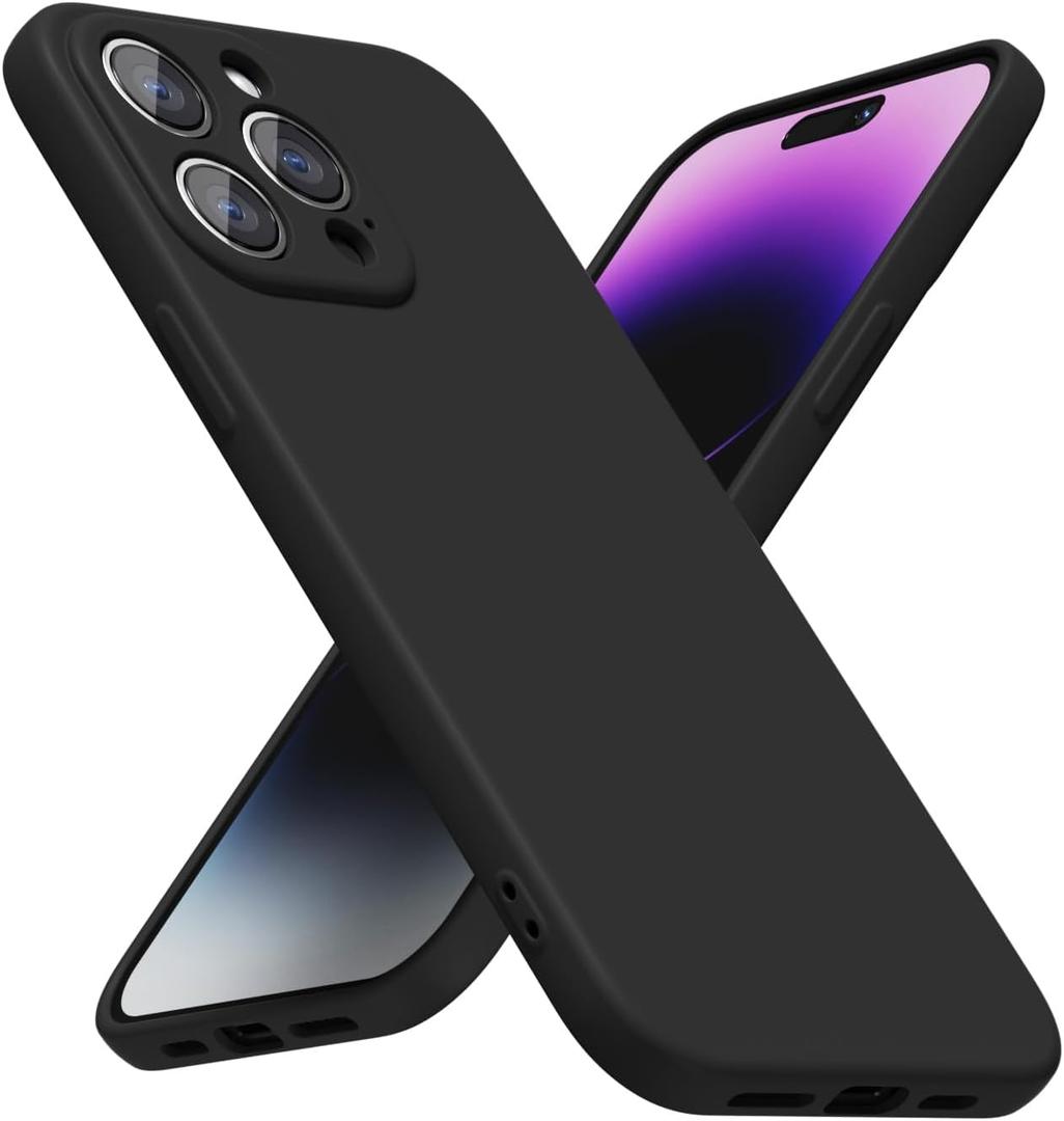 LoeoeL for iPhone 14 Pro Max Phone Case Silicone, Minimalist Ultra Thin Slim Soft Rubber Gel Solid Color Matte TPU Cute Case for Women Men, Girly Plain Aesthetic Design & Camera Cover, Black