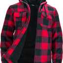 Winter Flannel Fleece Jackets for Men, Plaid Warm Sherpa Lined Coats With Hood Zip Up Hoodie Sweatshirt (5X-Large, Red)