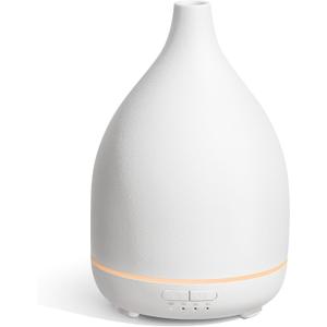 InnoGear Oil Diffuser, 300ML Ceramic Diffuser for Essential Oils Handcrafted Aromatherapy Diffuser Ultrasonic Cool Mist Humidifier with 4 Timers Waterless Auto Off for Room Office, White Base