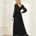 Women's Sequin Evening Dresses Long Sleeves Crewneck Floor Length Chiffon Formal Ball Gowns Dress (Medium, Black)