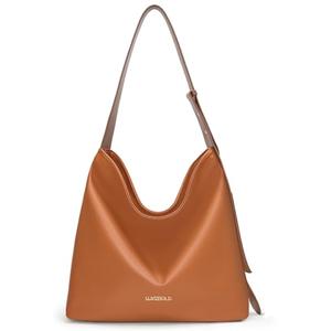LuxeBold Hobo Bag for Women Vegan Leather Zippered Shoulder Handbags Slouchy Top Handle Tote Bag with Phone Pouch Casual Purses LXB-004-BR, Brown