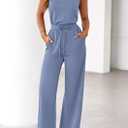 PRETTYGARDEN One Piece Jumpsuits for Women Dressy Summer Business Casual Outifts Sleeveless Mock Neck Wide Leg Rompers(Haze Blue,XX-Large) 