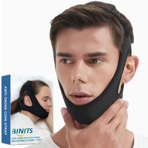 Chin Strap for CPAP User - Adjustable Snore Stopping Device Face Mask Bandage Keeping Mouth Closed - Better Night's Sleep No Dry Mouth Nasal Breathing (Black)