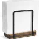 Napkin Holder for Table, Wood Iron Standing Napkin Dispenser for Dining Table Farmhouse Cocktail Picnic Rustic Wooden Holders All Kitchen Dining Room Decor Black & Farmhouse Brown (5.78*2.51*5.04 Inch)