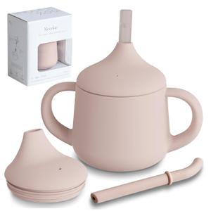 Moonkie Silicone Baby Sippy Cups | 3 Stages Training Cup Straw Cup for Infants Toddlers and Kid | 4 oz 1Pack (Blush)