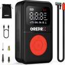 GREPRO Tire Inflator Portable Air Compressor, 160 PSI Portable Air Pump with Digital Pressure Gauge, LED Light, and Multiple Adapters for Car, Motorcycle, Bicycle, and Other Inflatables