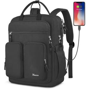Mancro Travel Backpack for Women with TSA Laptop Compartment, 15.6 Inch Laptop Backpack with USB Charging Port and Dry-Wet Pocket, Fashion Computer Backpack for Women, Black