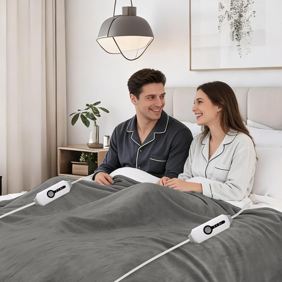 Electric Heated Blanket 90"x100" King Size Microplush Cover Blanket, 4 Heat Settings & 10 Hours Auto Off, Cozy & Warm for All Night, Machine Washable, Light Grey (06-silver)