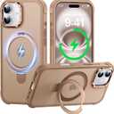 Case for iPhone 16, with Invisible Magnetic Stand, Mil-Grade Drop Protection, Non-Slip, Anti Fingerprint Anti Scratch, Shockproof Matte Phone Case (Brown)