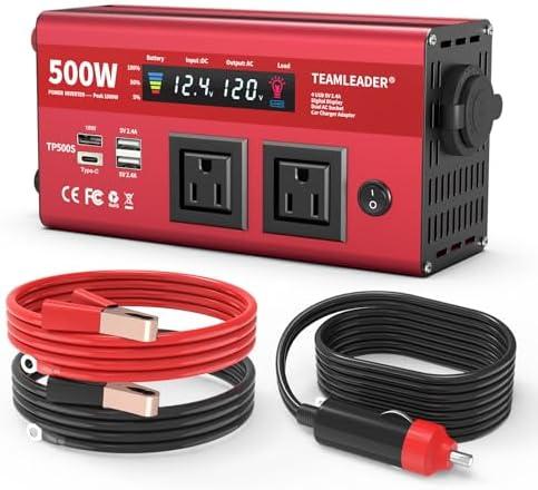 500W Power Inverter for Vehicles,DC 12V to 110V AC,4 x 2.4A USB Ports car Plug in Adapter Outlet with 1 Cigarette Lighter Ports car Power Inverter