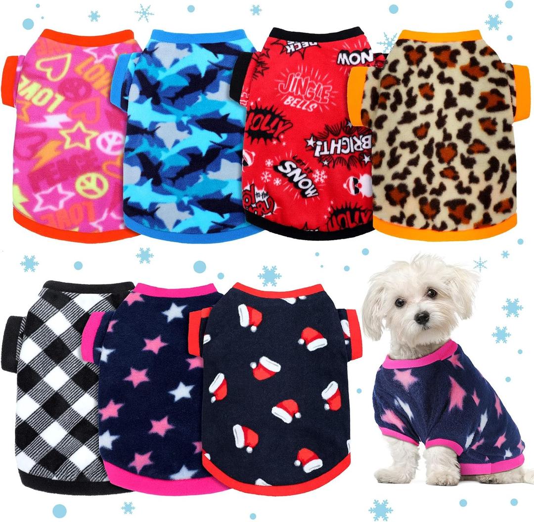 7 Pcs Dog Fleece Sweaters Dog Sweatshirt Winter Outfits Soft Fleece Puppy Sweater Outfits for Chihuahua Yorkshire Pets Cat(Cute,S(Neck: 8.27", Chest: 13.78", Back: 9.84"))