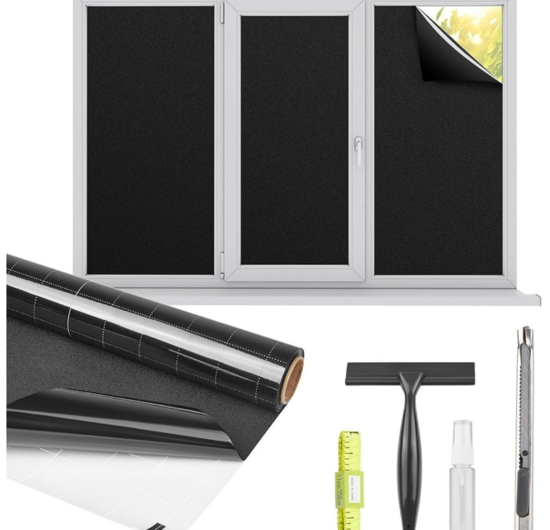 Dwersty Total Blackout Window Privacy Film Decorative Static Cling with Tools, Room Darkening Window Tint for Home, Black Out Window Cover Replacement Window Curtains Window Blinds,35.4"" by 157.4""