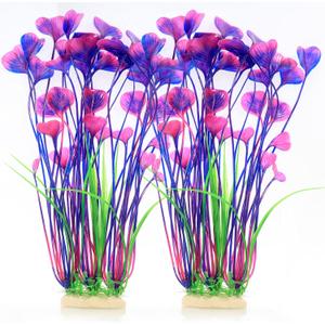 ALEGI Fish Tank Decorations Plastic Plants Large,Aquarium Artificial Plants Decoration Ornament Safe for All Fish-16 inch 2Pcs (Purple 2 pcs)