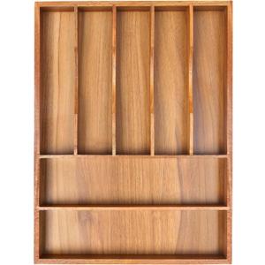 Bellsal Bamboo Silverware Organizer, 12"x15.7" Utensil Holder Cutlery Tray with Grooved Drawer Dividers for Kitchen Flatware, Bedroom, Office (7 Slot, Acacia)