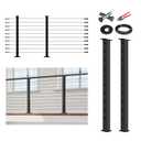 5-10ft Black Modular Cable Railing Kit for Deck Surface Mount 36inch HU01 | 2 Level Post Kit with Wire Rope & Cable Railing Hardware, No Handrail, Black Cable Railing System, Length Adjustable