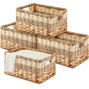 Suzile 4 Pack Wicker Storage Baskets, Water Hyacinth Seagrass, M
