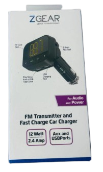 Zgear FM Transmitter And Fast Charge Car Charger Audio and Power