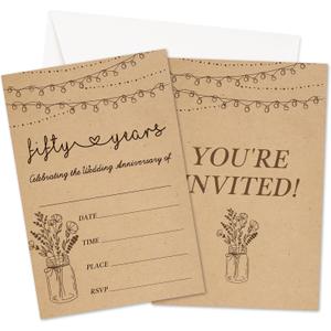 50th Wedding Anniversary Invitations, Minimalism Wildflowers Banquet Party Invites With Envelopes For Couple, 50th Anniversary Party Celebration Decorations Supplies, 25 Pack -A02