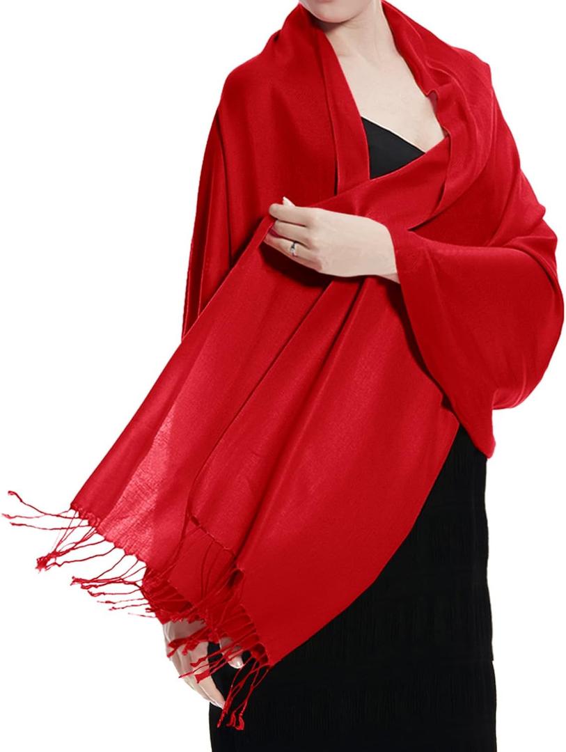 TZ Promise Pashmina Large Soft Plain Shawl/Wrap/Scarf for Women (Red)