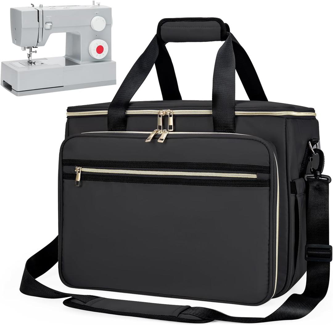 Anitor Sewing Machine Carrying Case with Removable Bottom Padding, Sewing Machine Bag Fits Most Standard Sewing Machines and Storage Sewing Accessories, for Singer, Brother, Janome, Black(Bag Only)