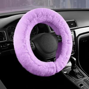 Road Comforts Steering Wheel Cover, Fluffy Car Wheel Covers for Women/Girls/LadiesSoft Wool Fur Steering Wheel Protector, Universal 14 1/2 inches to 15 inches - Purple