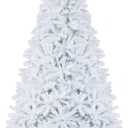 HAPPYGRILL 9 Feet White Artificial Christmas Tree with 2132 PVC Branch Tips Unlit Hinged Xmas Pine Tree with Sturdy Metal Base, Artificial Pine Tree for Indoor Outdoor Decor, White