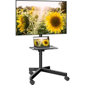 Mobile TV Cart for 23-60 Inch LED LCD Flat Curved Screens TVs, Rolling TV Stand with Locking Wheels Holds Up to 88lbs, Height Adjustable Portable Floor Stand with Media Shelf Tray, Max VESA 400x400mm
