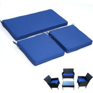 3-Pack Outdoor Patio Furniture Replacement Cushions SetHigh-Elastic Sponge Cushions Fit 4-Piece Wicker Rattan Sofa, Loveseat & Chairs, 36x18x2 & 18x18x2, Waterproof, Fade-Resistant (Navy blue)