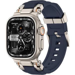 amBand Bands Compatible with Apple Watch Ultra 3/2/1 49mm, M1 Sport Series Rugged Durable Strap with Metal Connector to Match Ultra's Titanium Case for iWatch 49 mm Men Titanium/Navy Blue