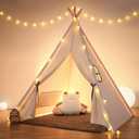 besrey Kids Tent, Teepee Play Tent with Lights and Padded Mat, Portable Cotton Tipi for Indoor Reading and Playtime