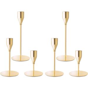French Gold Taper Candle Holders for Wedding Table Centerpiece,Tall Taper Candlestick Holders Bulk Set of 6,Metal Candle Stick Holders for Dinning or Mantel Centerpiece,Party Home Decor