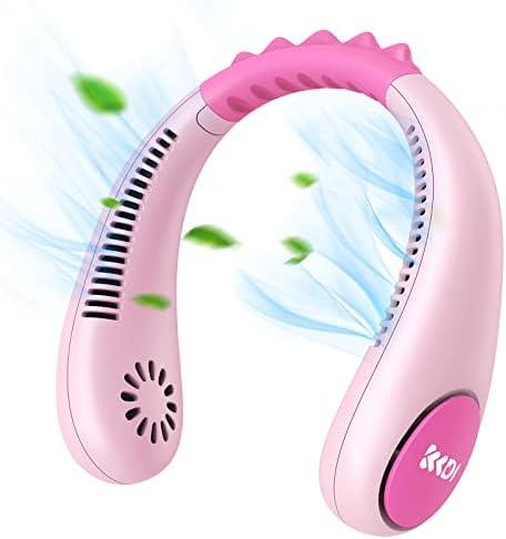 Kids Neck Fan, Portable Bladeless Fans for Kid 4-14Y Girls & Boys, 2600mAh USB Personal Mini Cooling Fan for Travel/Camping/Study, 4 Speeds, Lightweight, Compact, Perfect Summer Gifts for Kids, Pink