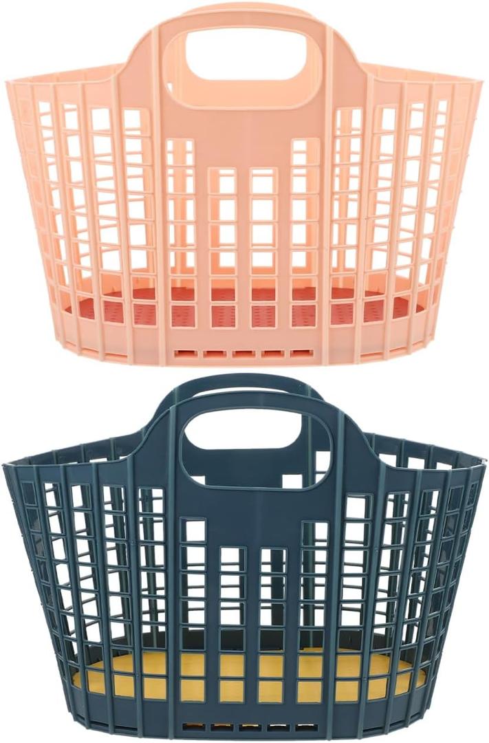 2Pcs Assorted Color Foldable Kitchen Fruit and Vegetable Storage Basket for Grocery Shopping and Home Organization