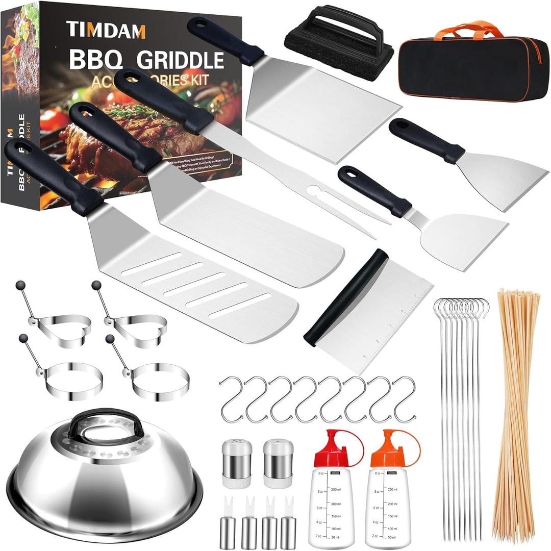 139Pcs Griddle Accessories Kit, Flat Top Grilling Accessories, Portable BBQ Grill Accessories for Camping, Grill Tools Set with Spatulas, Scraper, TIMDAM Indoor Outdoor Barbeque Grill Utensils Set