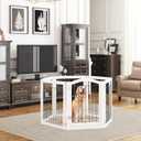 PAWLAND 144-inch Extra Wide 30-inches Tall Dog gate with Door Walk Through, Freestanding Wire Pet Gate for The House, Doorway, Stairs, Pet Puppy Safety Fence, Support Feet Included, White,6 Panels