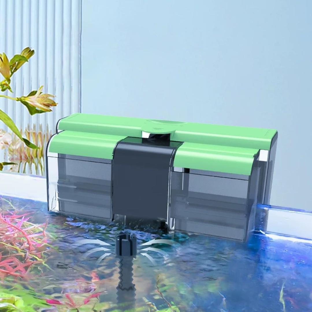 Aquarium Filter Hang on Fish Tank Filters Adjustable Ultra-Quiet Powerful U-V Fish Tank Filter for Aquariums Up to 45 Gal, Green Clean Machine