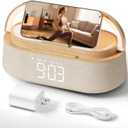 Alarm Clock Bedrooms with Wireless Charger Bluetooth Speaker FM Radio Light | 6 in 1 Digital Alarm Clocks with Dimmable Night Light, Snooze, Dimmer 12 24H, 2500mAh battery for Home Office, Ideal Gift