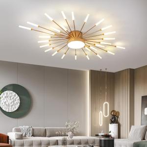 JAYMP 41.3" Ceiling Light Modern Flower Shape Ceiling Lamp for Living Room Dining Room Flush Mount Metal Acrylic Sputnik Firework Petal LED Lighting Fixture (Matte Gold, 28+1 Lights)