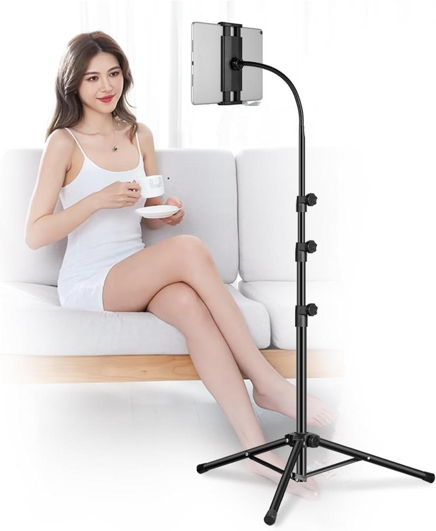 Ipad Tripod Stand, Gooseneck 65" Height Adjustable Floor Stand with 360° Rotating iPad Tripod Mount for iPhone,iPad pro,Kindle and All 4.512.9 Inch Tablet and Phone