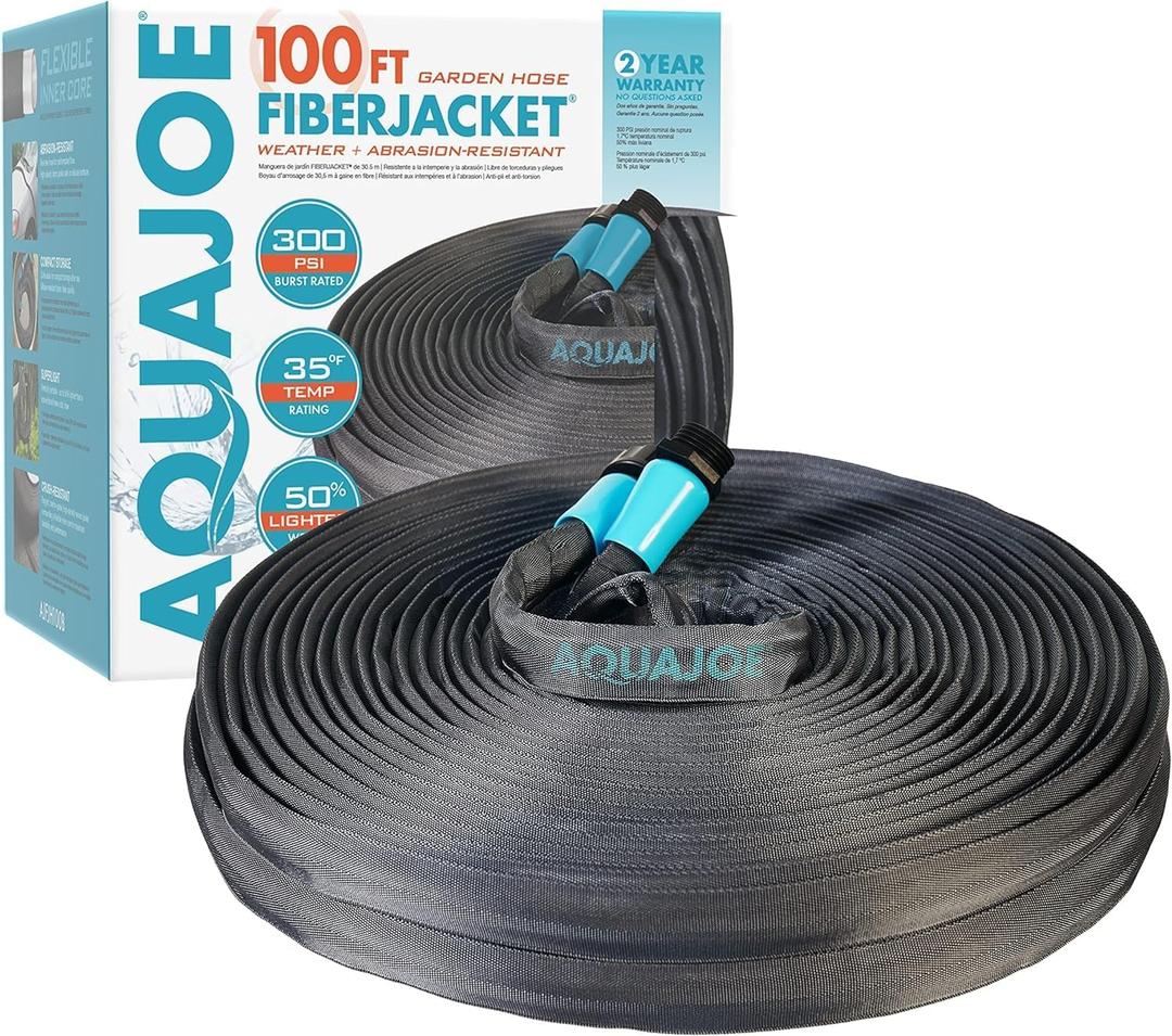 Aqua Joe AJFJH100B 1/2-Inch 100-Foot Ultra-Flexible Kink-Free Fiberjacket Garden Hose, 300 PSI Burst Rated